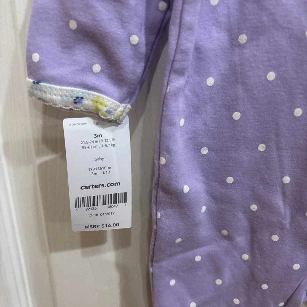 Carters Sleeper Size 3 Months (9-12.5lb) - NWOT With Matching Handmade Hat